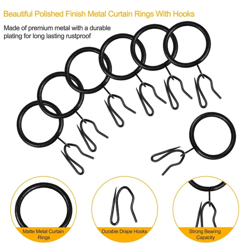 Wision 40 Pcs Metal Curtain Drapery Rings Curtain Rod Rings and 40 Pcs Metal Curtain Drapery Hooks Drapery Pins  30 mm Internal Diameter Decorative Curtain Hanging Rings for Window Door Curtain (Black) - Image 4